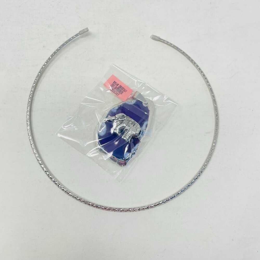 Purple Agate Stainless Steel Elephant Pendant With Collar Necklace‎ 16 in 5045
